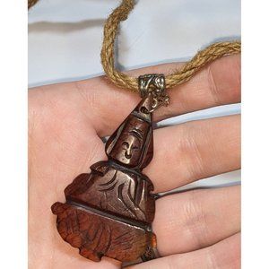 Sitting Buddha Carved Stone Pendant Necklace